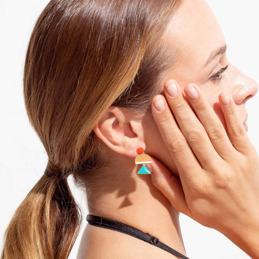 订购6周到｜Joidart-SOMNI-红色圆点 青色三角 珐琅 吊坠 耳环［西班牙设计师］ 商品图0