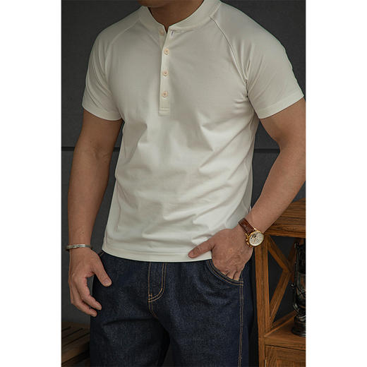 【硬派复古风 凉感索罗娜 高弹不束缚】唔刃美式亨利领插肩T恤（WR241TE1008） 商品图6