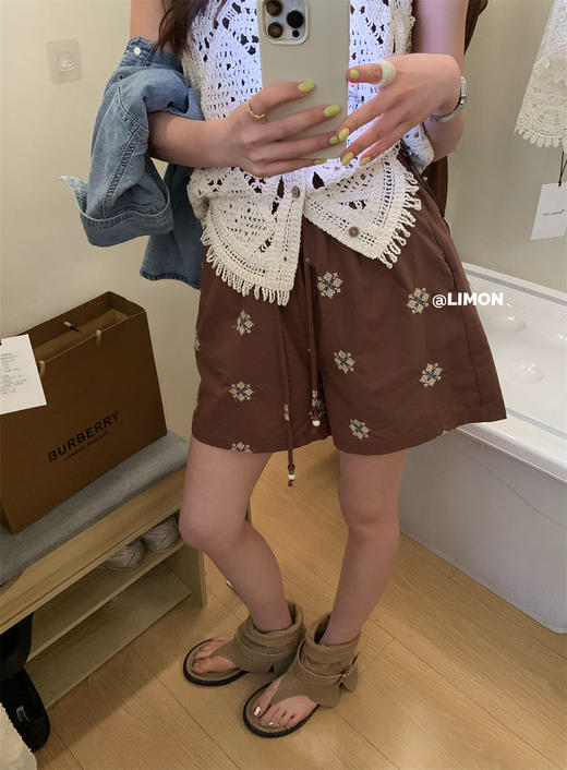 【GZ】无忧购韩系复古设计感刺绣松弛感休闲短裤8711（截单后7天左右发货） 商品图2