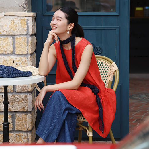 绽放366朵/【多巴胺系列】亚麻圆领下摆拼接花边无袖中长款背心裙 商品图3
