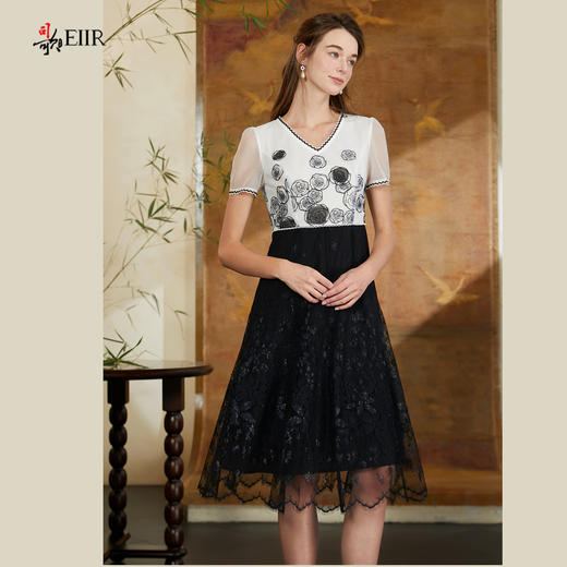 司歌拼接连衣裙绣花蕾丝黑白A911086X 商品图4