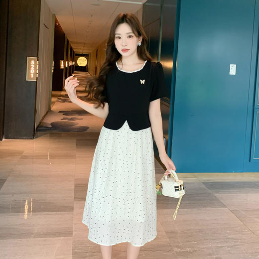 奢姿大码女装2026夏季减龄钉珠波点假两件连衣裙胖妹妹时尚裙子9952890557 商品图2