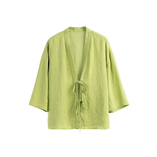 绽放女装399朵/【多巴胺系列】砂洗亚麻开襟系带七分袖短外套舒适 商品图4