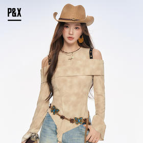 P&X设计师女装2025秋新款长袖打底衫气质修身T恤825302217A
 卡其