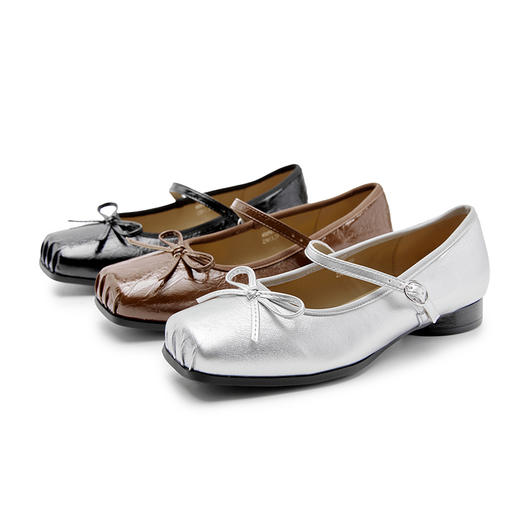 西遇方头芭蕾舞鞋女新款春夏复古法式平底鞋低跟软底银色单鞋V0056559 商品图4