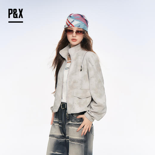 P&X设计师女装2025秋季两件套短款上衣休闲短外套825315174 浅灰 商品图1