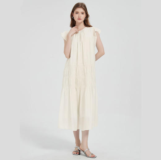 【2件9折】【Petit Bari】(多色)轻盈仙气褶皱肌理小飞袖连衣裙 商品图1