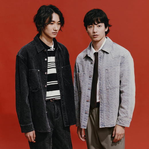 GXG男装 新年系列玉龙纹提花牛仔夹克男宽松外套春热卖夹克 商品图4