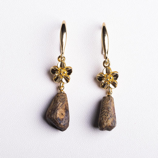 xy0419，沉香耳坠砂金镶嵌 商品图0