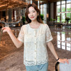 奢姿大码女装2025夏季胖妹妹圆领波西米亚织带镂空刺绣短袖上衣9952222253 商品缩略图1