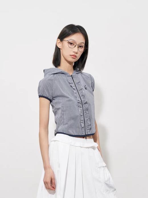 FMACM/JK2506/闷与狂FMACM格纹花边连帽短袖衬衫外套 商品图3