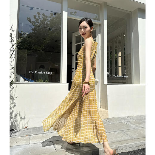 西遇无袖格纹连衣裙女夏季新款圆领收腰包臀鱼尾背心长裙SS051050 商品图4
