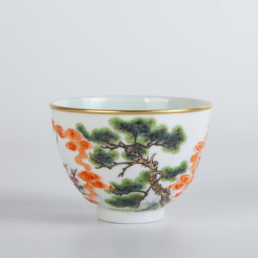 粉彩雕刻描金祥云瑞鹤杯 商品图2