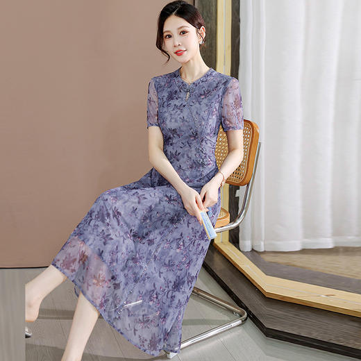 QYM CS25A140-1-Y旗袍裙改良连衣裙时尚中长款印花裙 商品图1