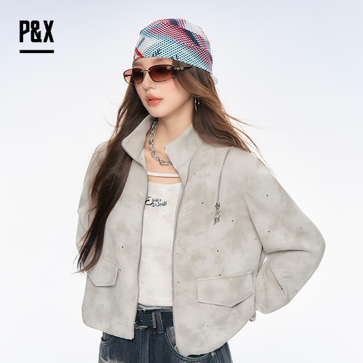 P&X设计师女装2025秋季两件套短款上衣休闲短外套825315174 浅灰 商品图0