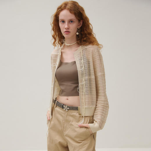 谜底针织开衫女2025秋新品文艺风提花百搭拉链门襟毛衫253MZ1350 商品图1