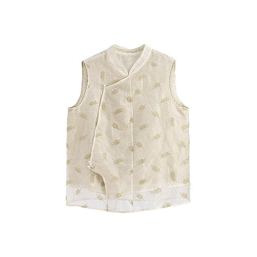 绽放379朵/多巴胺系列真丝欧根纱炒色小树叶刺绣新中式无袖马甲女 商品图4