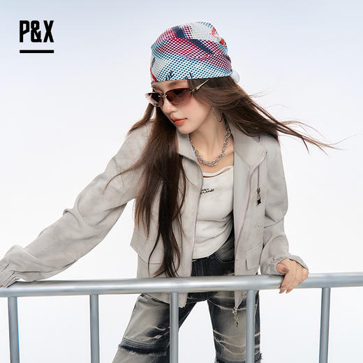P&X设计师女装2025秋季两件套短款上衣休闲短外套825315174 浅灰 商品图2