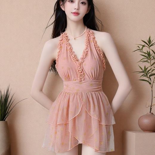 泳衣女款2025新款高级感法式V领复古连体裙式度假沙滩温泉游泳装 商品图2