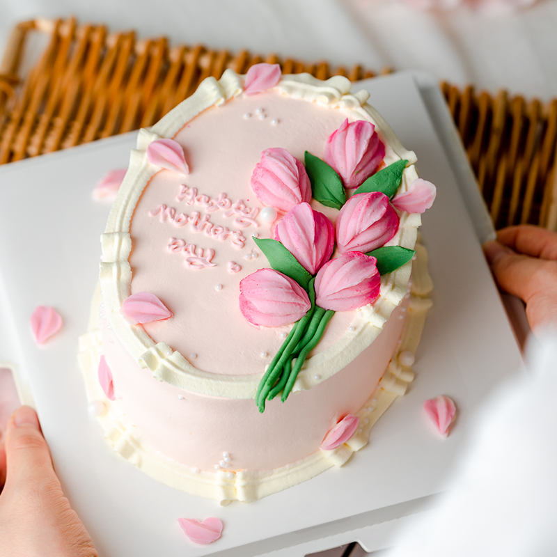 烤爱·生日蛋糕系列·郁金香裱花蛋糕·情人节蛋糕 奶油芋泥肉松·粉色聚会生日节日【仅限深圳同城配送】