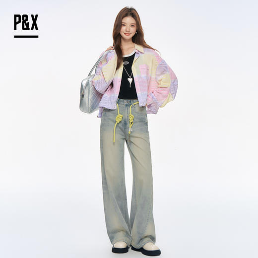 P&X设计师女装2025秋季新款阔腿宽松高街牛仔长裤 825310260 蓝色 商品图2