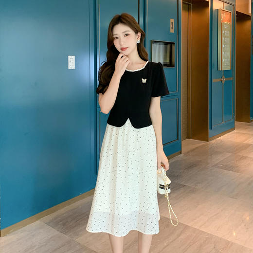 奢姿大码女装2026夏季减龄钉珠波点假两件连衣裙胖妹妹时尚裙子9952890557 商品图4