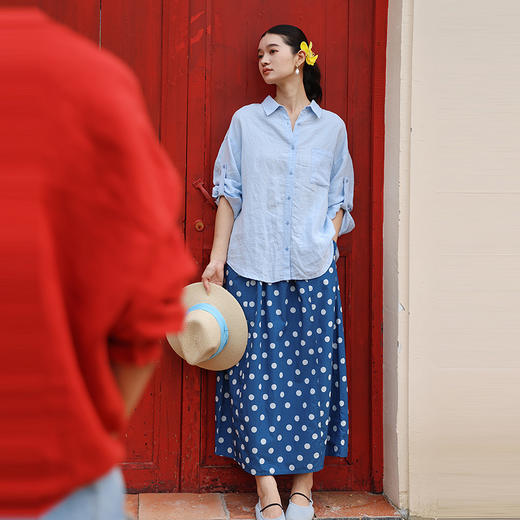 绽放旅行女装371朵/【多巴胺系列】长绒棉波点印花半身裙中长裙女 商品图1