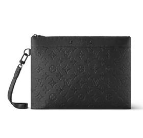 LOUIS VUITTON 品牌印花Logo拉链开合 皮革拼牛皮革饰边 手拿包 常规 男款 黑色