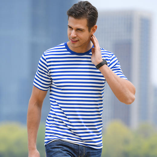 鹰爪海魂衫COOLMAX速干t恤男短袖条纹夏季半袖 商品图1