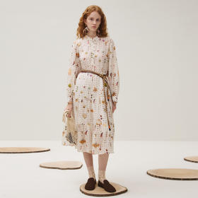 谜底连衣裙长袖女2025秋季新品原创印花苎麻垂柔美长裙253ML1224