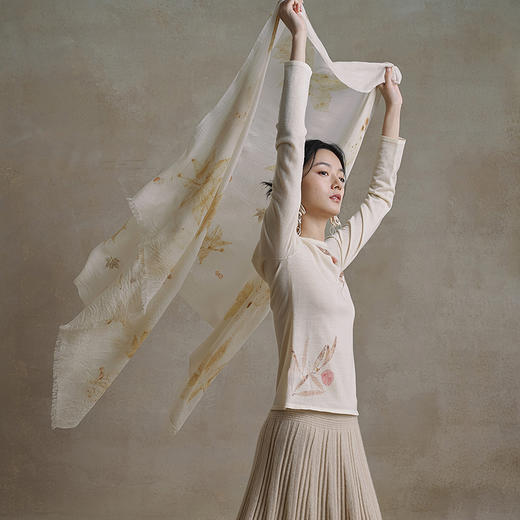 【林栖设计小店】【植物染】羊毛围巾草木染拓印保暖2025秋季新款披肩女2954010 商品图2