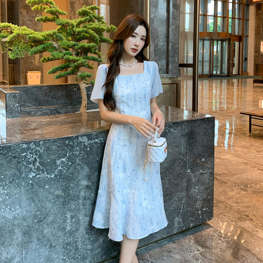 奢姿大码女装2026夏季复古方领连衣裙胖妹妹时尚刺绣提花拼接裙子9952822149 商品图2
