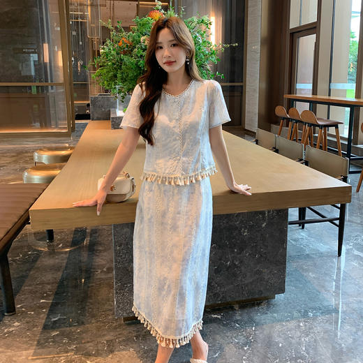 奢姿大码女装2026夏季时尚减龄圆领套装胖妹妹气质优雅花边两件套9952990509 商品图1