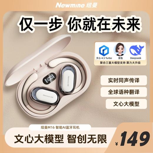 疯抢中！！【纽曼Newmine智能Ai蓝牙耳机M16】中英文互译 小度APP智能Ai助手 运动佩戴90°旋转调节 商品图0