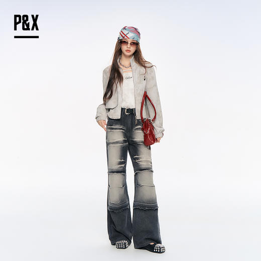 P&X设计师女装2025秋季两件套短款上衣休闲短外套825315174 浅灰 商品图3