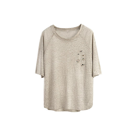 绽放449朵/【多巴胺系列】亚麻花纱刺绣圆领插肩袖针织中袖T恤夏 商品图4