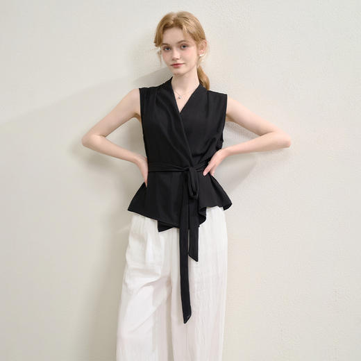 气质休闲通勤套装女夏季系带收腰无袖上衣山本裤两件套H0051028 商品图3