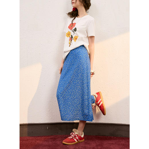 三彩2025秋季新款收腰碎花半身裙简洁修身A字裙长裙气质M 商品图3