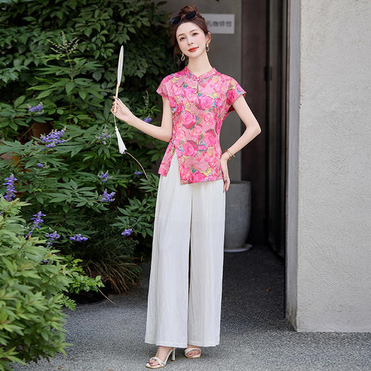TZW-新中式国风套装女2025夏新款时尚气质印花马甲阔腿裤两件套 商品图1