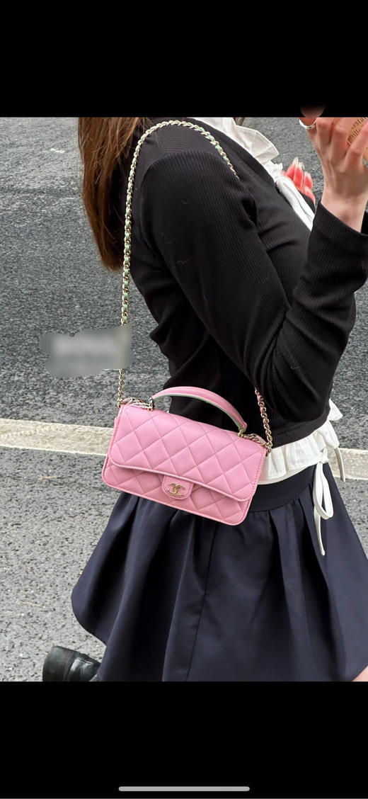 Chanel cf 23p mini 手柄 羊皮 粉拼绿 链条包 商品图2