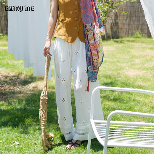 【门店同款】ENJOY夏季“假日漫寻”刺绣花阔腿裤 163598414 商品图3