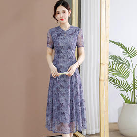 QYM CS25A140-1-Y旗袍裙改良连衣裙时尚中长款印花裙