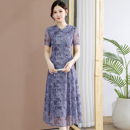 QYM CS25A140-1-Y旗袍裙改良连衣裙时尚中长款印花裙 商品图0