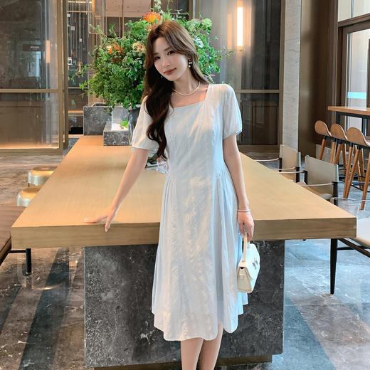 奢姿大码女装2026年夏装时尚褶皱方领连衣裙胖妹妹减龄纹理裙子9952894073 商品图2
