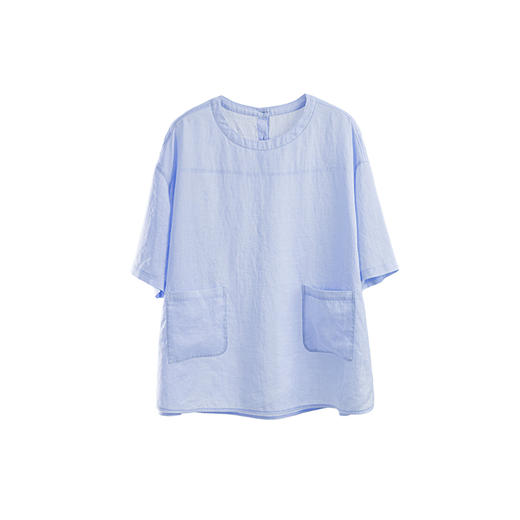 绽放旅行女装384朵/【多巴胺系列】砂洗苎麻圆领落肩短袖口袋T恤 商品图4