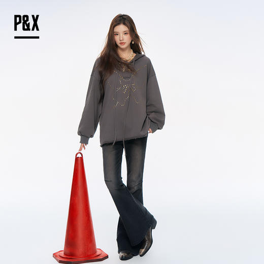 P&X设计师女装2025秋季新款弹力微喇叭牛仔长裤825310259 黑色 商品图2