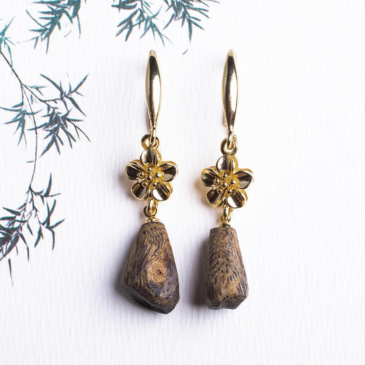 xy0419，沉香耳坠砂金镶嵌 商品图9