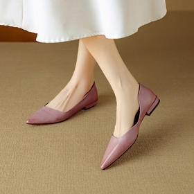 【预售5天】头层水洗牛皮通勤低跟单鞋法式优雅尖头浅口侧空百搭舒适气质女鞋DB&M6387