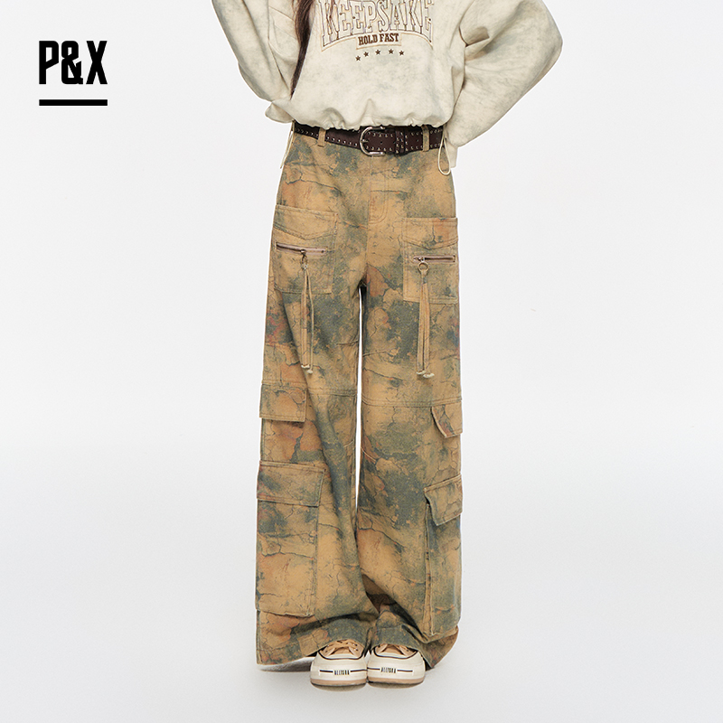 P&X设计师女装2025秋新款工装阔腿梭织休闲长裤 825309167 花色