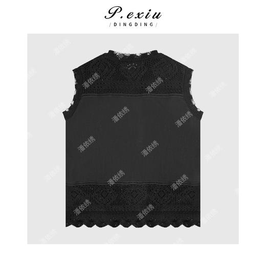 PanYiXiu/潘依绣人丝拼接镂空勾花花边下摆针织背心 C050 商品图1
